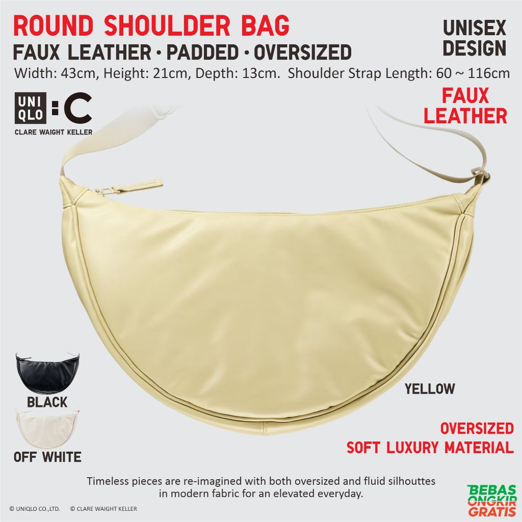 Clare Round Shoulder Bag Oversized Faux UNIQLO C Leather Tas Bahu Bulat UNIQLO Clare