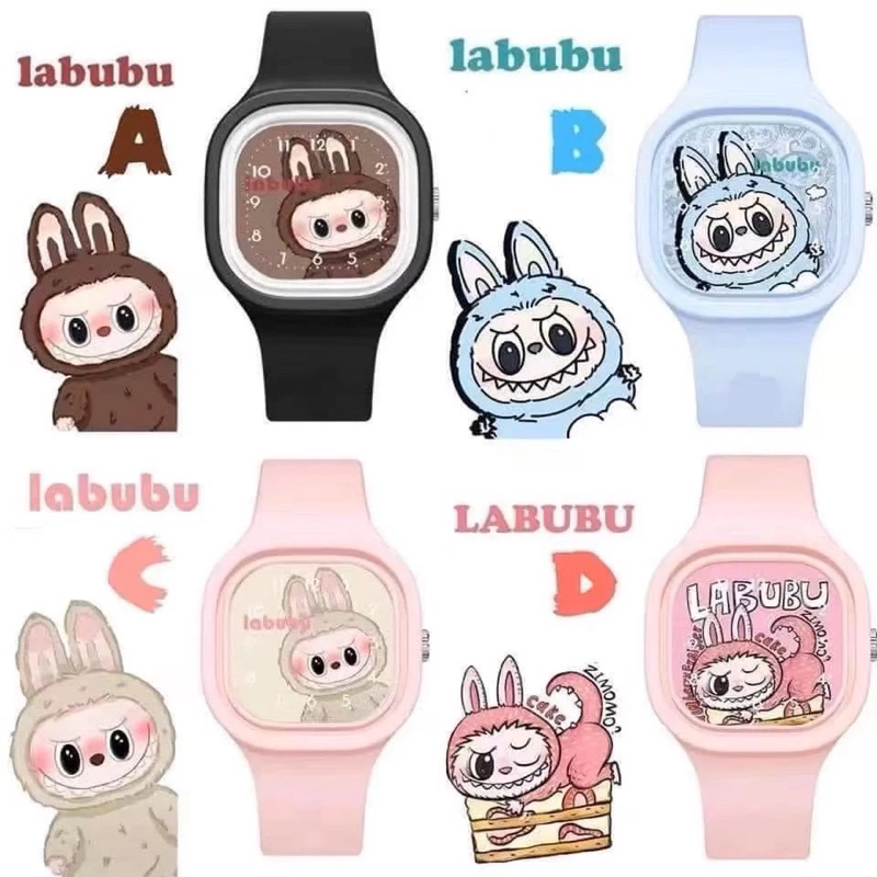 Jam Tangan Anak [0925] LABUBU Tali Rubber Segi Laki-laki Fashion Watch Analog Quartz Hadiah Bisa COD
