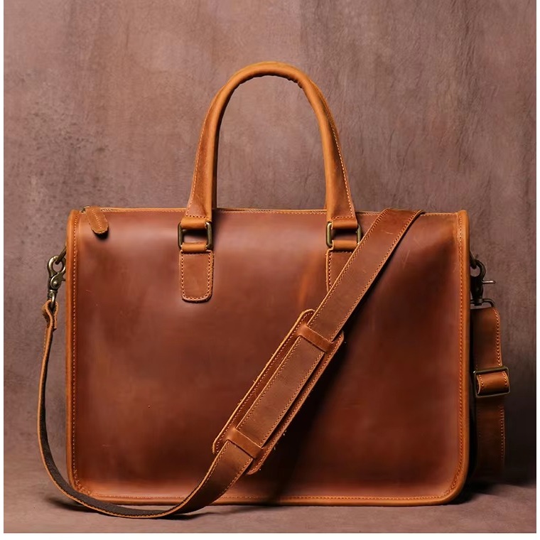 Tas Pria Kulit Sapi Tas Kerja Pria untuk Laptop 14 Messenger Tas Kantor Bisnis Kulit Asli Garut