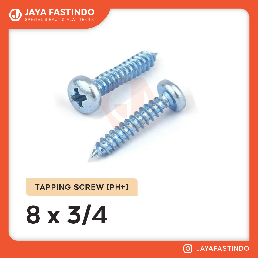 TAPPING SCREW PH 8x3/4" / TAPPING SCREW PAN HEAD 8x3/4" / SEKRUP JP / BAUT SEKRUP / SEKRUP KEPALA BU