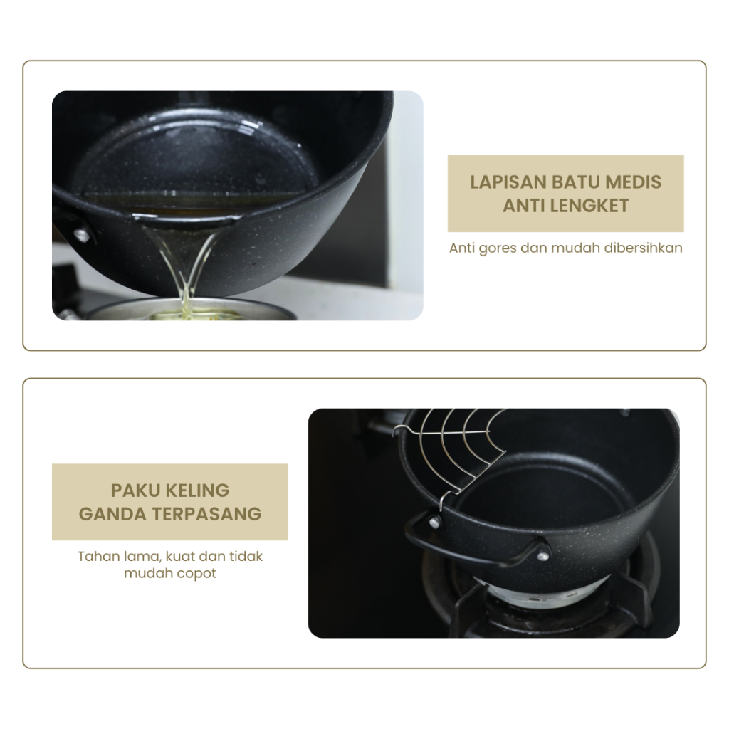 SUNLAND Wajan Penggorengan 24cm 22 cm Dengan Rak Tirisan Deep Fryer Pot Panci Penggorengan