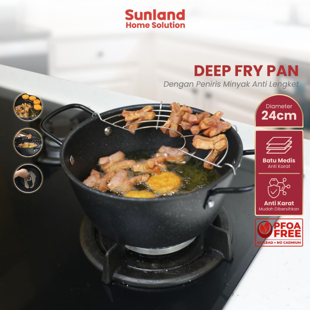 Sunland Home Solution - Wajan Penggorengan 24cm 22 cm Dengan Rak Tirisan Deep Fryer Pot Panci Penggo