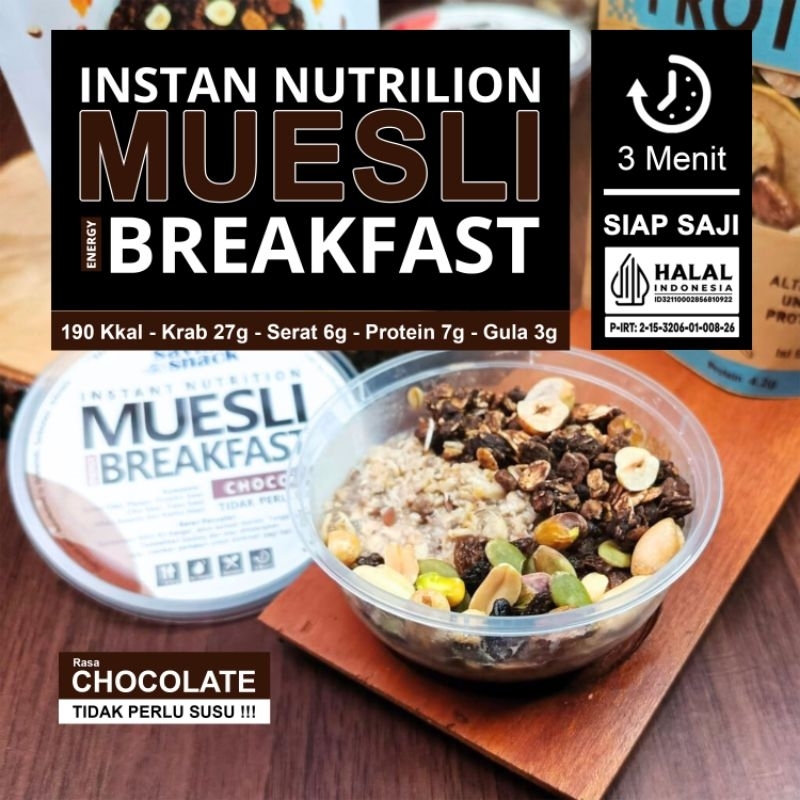 

Muesli Chocolate - Overnight Oats Oatmeal untuk menu Sarapan Praktis 3 Menit Siap Saji, Savior Snack