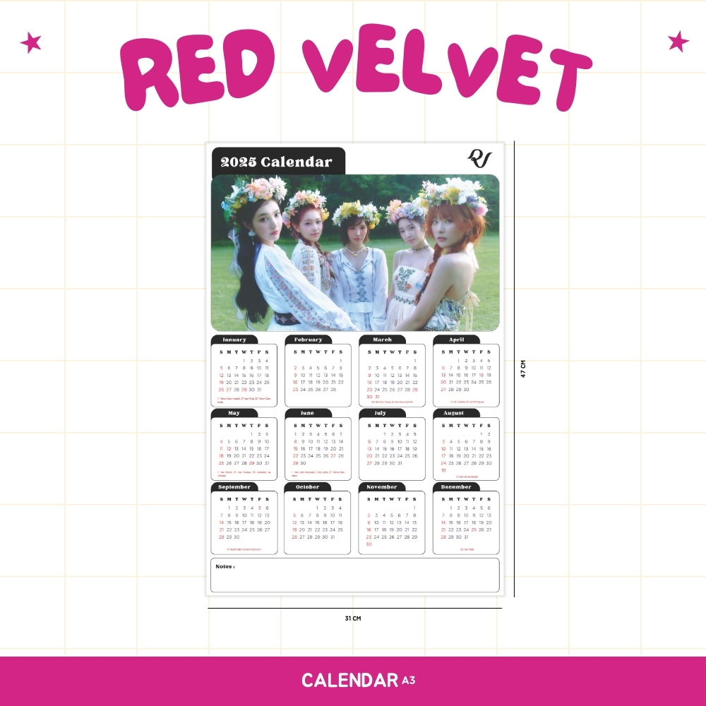

2025 KALENDER RED VELVET KPOP + LAMINASI 2SISI IDOL BIAS KOREA MURAH UNOFFICIAL REVELUV IRENE SEULGI WENDY JOY YERI READY STOCK !