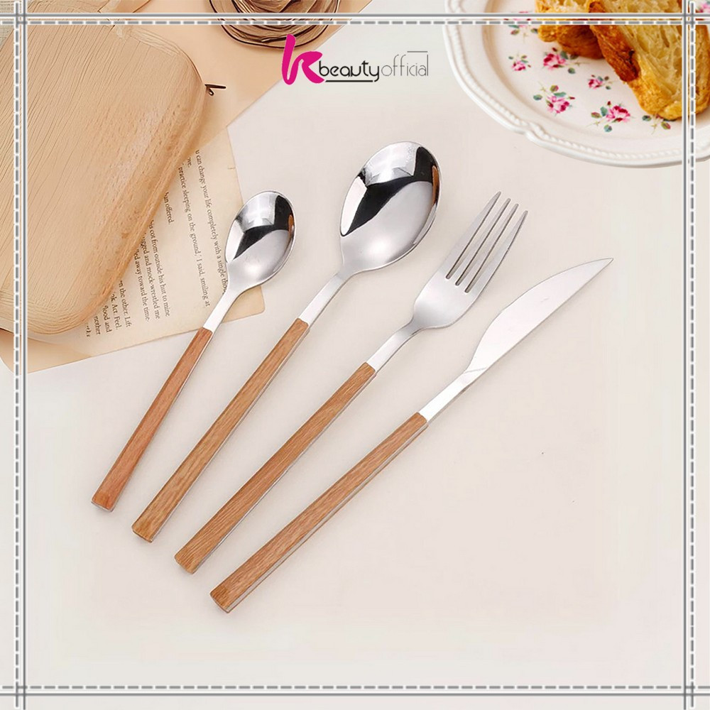 KB-C1166 Sendok Garpu Stainless Steel Korea Handle Kayu / Alat Makan Sendok Garpu Gagang Kayu Wood G