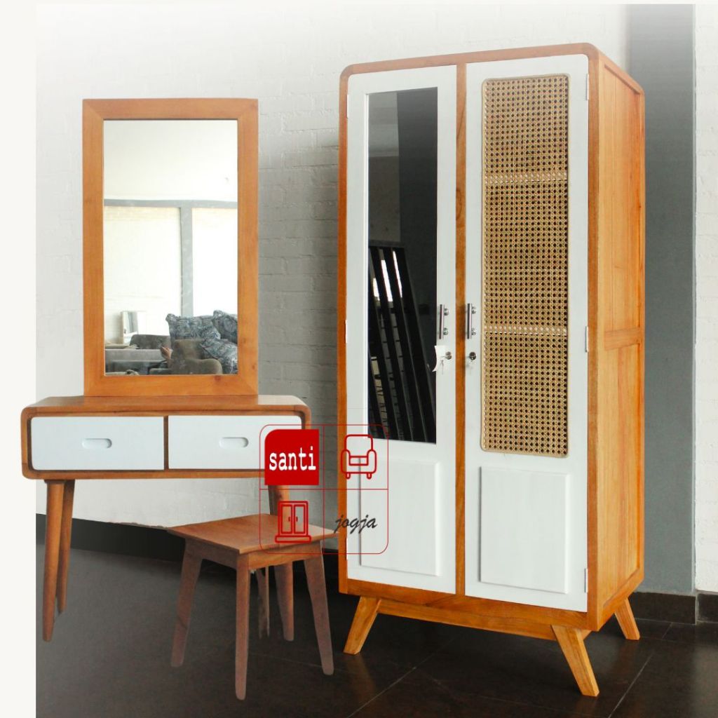 Bundling lemari kayu solid Verona+ Meja rias kayu Granada