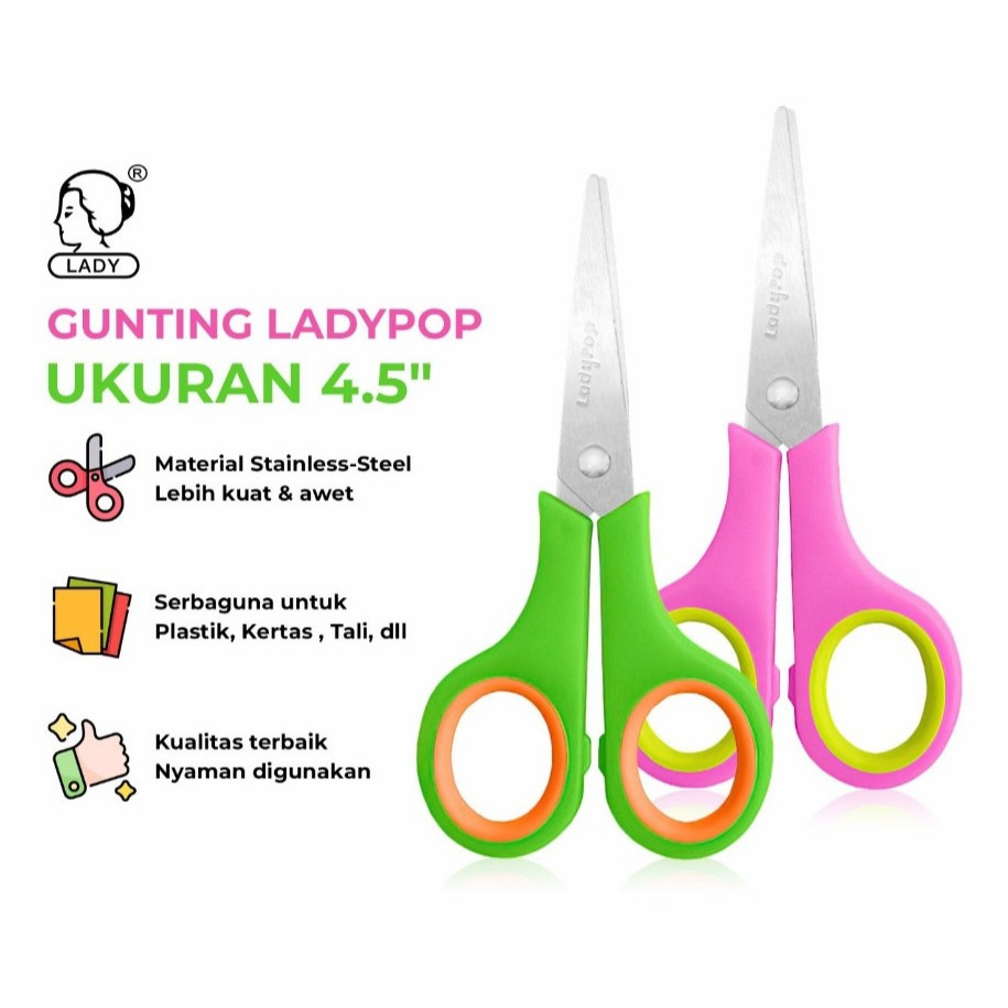 

Gunting Kertas Ladypop 4.5 inch Kecil Sekolah Kantor Stainless Steel