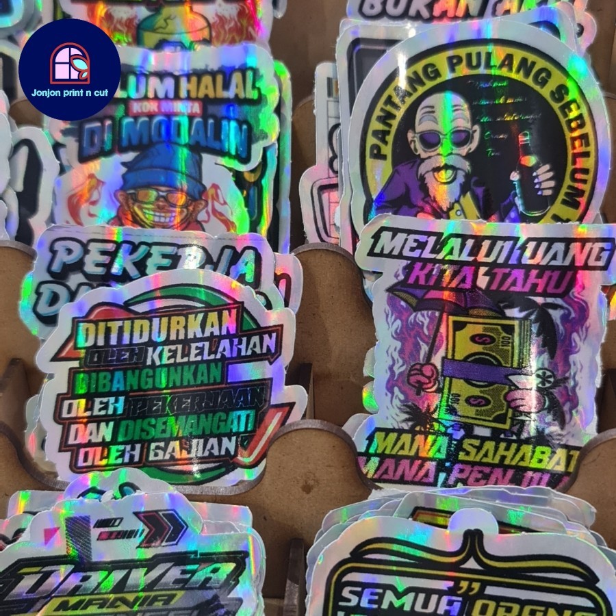 

Sticker Vinyl HOLOGRAM Kata lucu indo Murah Waterproof Indoor Outdoor cutting diecut - whitegloss
