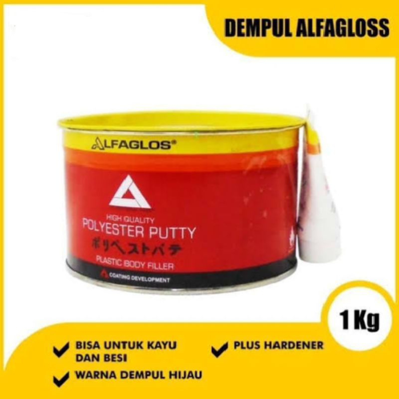 Dempul Alfa Glos 1Kg + Hardener Dempul Mobil Motor Kayu Besi