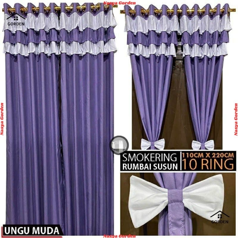 Gorden Rumbai Embos Ungu Muda Polos Ring 10 Smokring Ukuran 220 x 110 cm