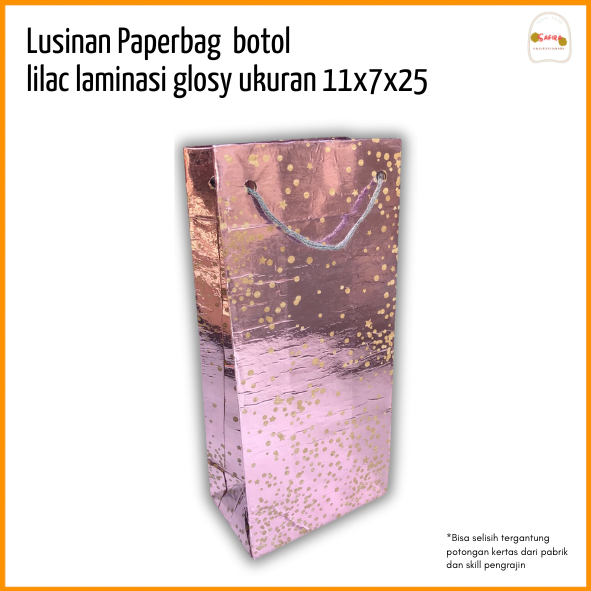 

[LUSINAN] PAPERBAG BOTOL LAMINASI GLOSSY WARNA LILAC ukuran 11x7x25 PAPERBAG SOVENIR PAPERBAG BOTOL HAJATAN MURAH