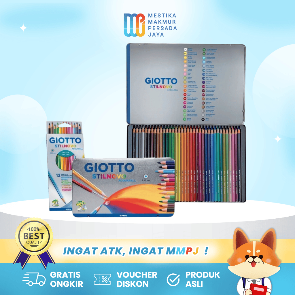 

Giotto Stilnovo Acquarell Pensil Warna Lengkap 1 Set Water Color Isi 12/24/36 Warna