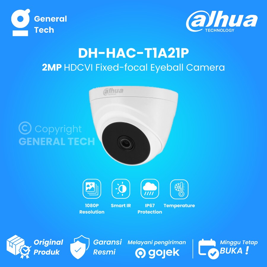 Dahua Camera DH-HAC-T1A21P/T1A21U 2MP HDCVI IR Eyeball Camera