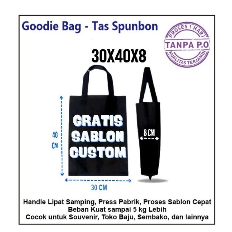 

Tas spunbond sablon custom 30x40x8|lipat samping|Goodiebag