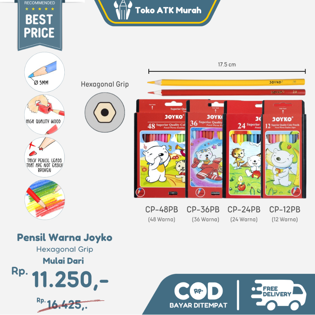 

Pensil Warna Joyko Superior Quality Color Pencils 12 Warna CP-12PB / 24 Warna CP-24PB / 36 Warna CP-36PB / 48 Warna CP-48PB