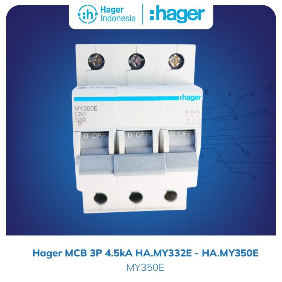 Hager MCB Listrik 3 Phase 50a 50 ampere 4.5kA - MY350E