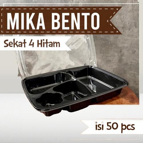 Mika Box Bento Mika 4 Sekat isi 50 pcs Plastik tebal termurah / Lunch Box Bento / Bento Tray