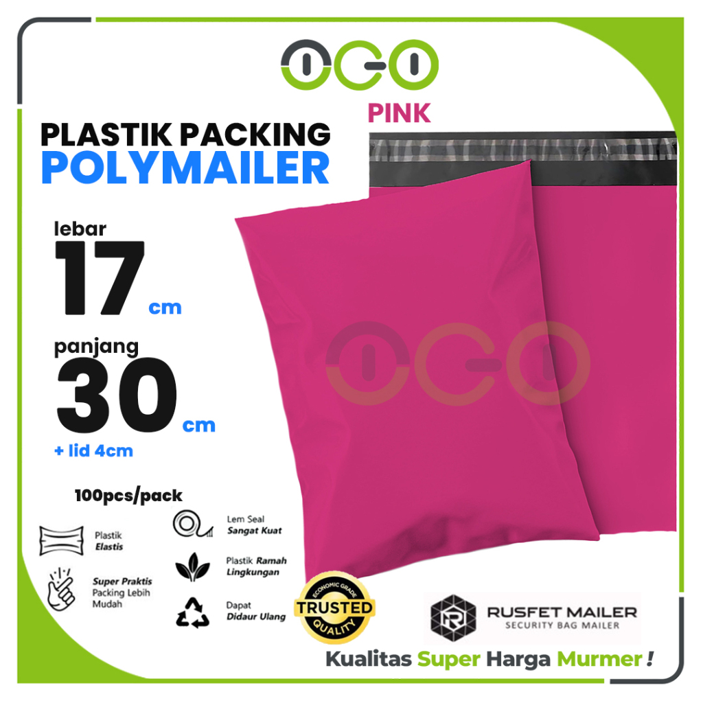 

Polymailer Amplop Pink 17cm X 30cm Polos Solid Color Plastik Packing Online shop Harga Per-Pack