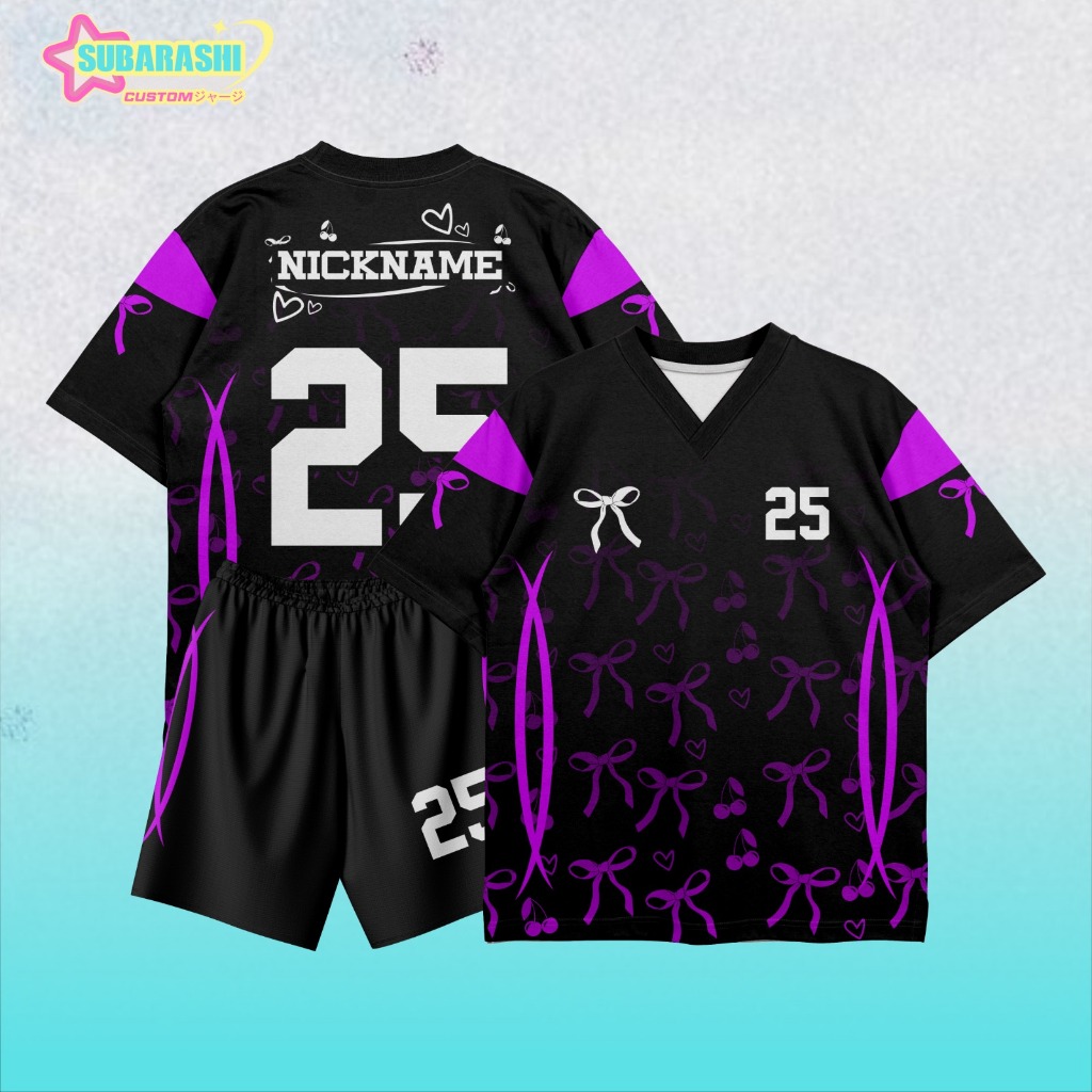 Baju/Jersey COQUETTE PITA HITAM UNGU OVERZISE GRATIS NAMA DAN NO PUNGGUNG