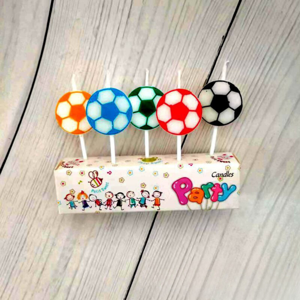 LILIN ULANG TAHUN BENTUK SEPAK BOLA SOCCER FOOTBALL 5PC DEKORASI KUE PESTA BIRTHDAY PARTY CAKE