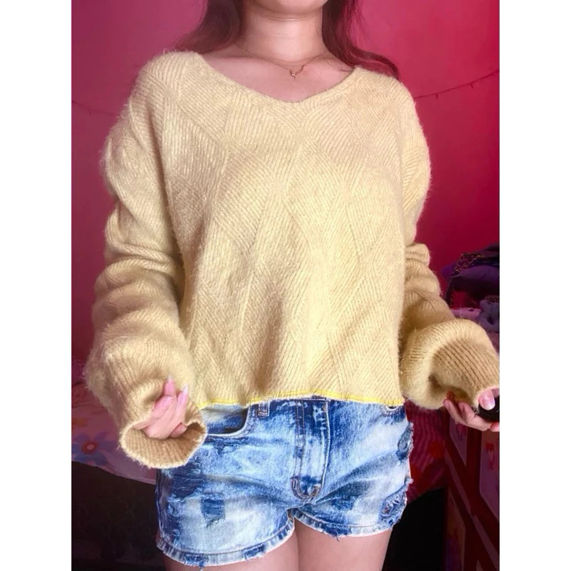 sweater rajut/sweater fuzzy/sweater bulu/rajut crop/cardigan wanita