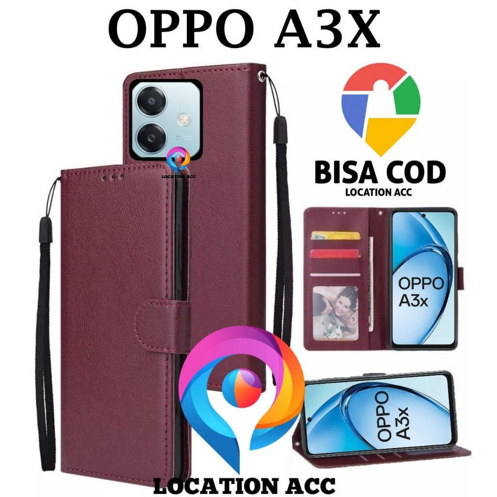 OPPO A3X FLIP LEATHER CASE PREMIUM-FLIP WALLET CASE KULIT UNTUK OPPO A3X - CASING DOMPET-FLIP COVER 
