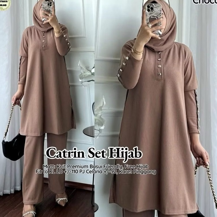 KODE N89D 3IN1 SETELAN  HIJAB  CATRIN SET HIJAB KNIT FIT TO XL  SETELAN POLOS TUNIK  ONE SET TUNIK W