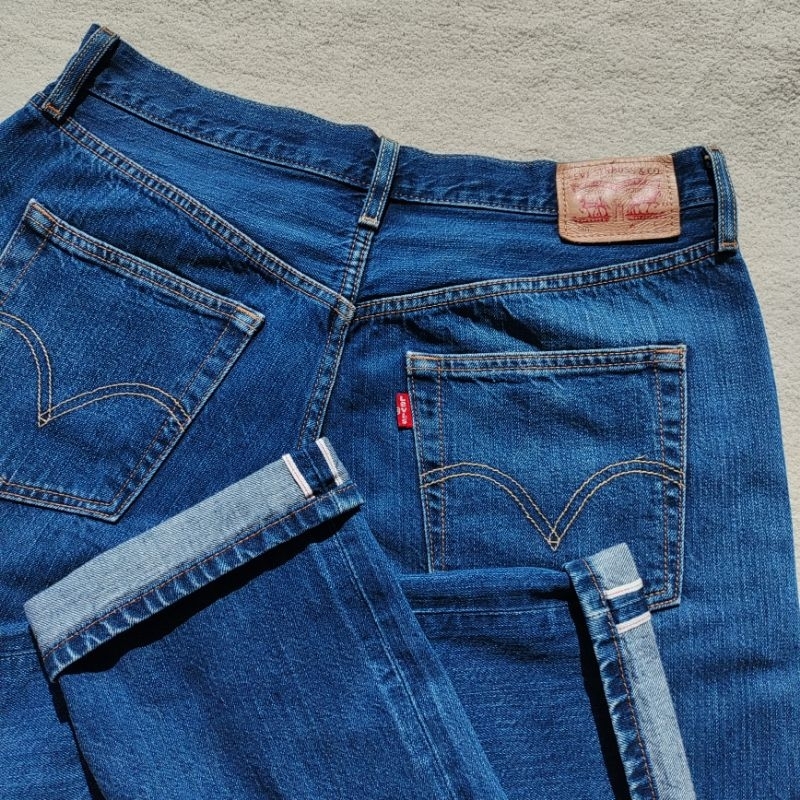 ʟᴇᴠɪꜱ 501 Redline Selvedge Blue Jeans Button Fly Denim Pants