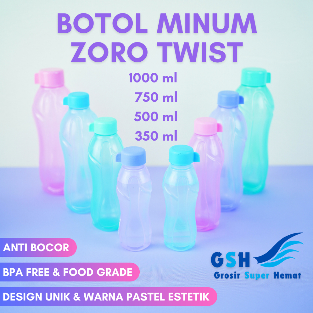 GSH - Botol Minum Zoro Twist 1000ml 750ml 500ml 350ml Viola Botol Air Minum Tutup Putar Drat Anti Bo