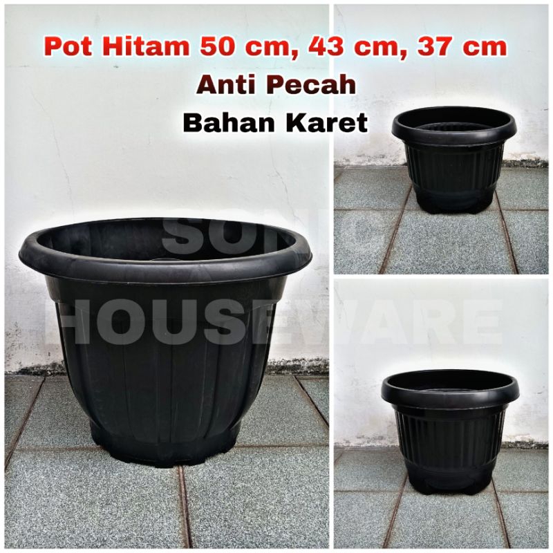 Pot Besar 50 cm 43 cm 37 cm Hitam Tambulampot Tanaman Bunga Hias Buah Awet Anti Pecah Bahan Karet Pl