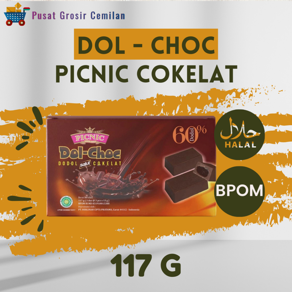 

Dodol Garut Picnic Rasa Cokelat Dol-Choc Coklat 117g Dodol berlapis Coklat