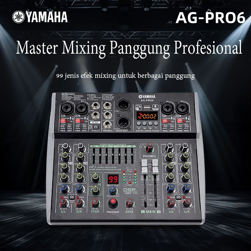 yamaha/original AG-PRO6,mixer audio,mixer karaoke,pencampur audio,built-in 2-band EQ,bawaan Memiliki