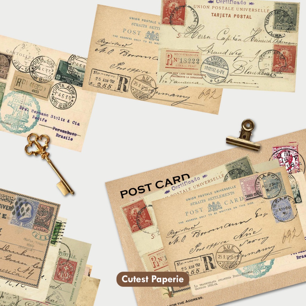 

POST CARD DECO PAPER PACK/KERTAS DEKORASI GAYA VINTAGE MOTIF KARTU POS