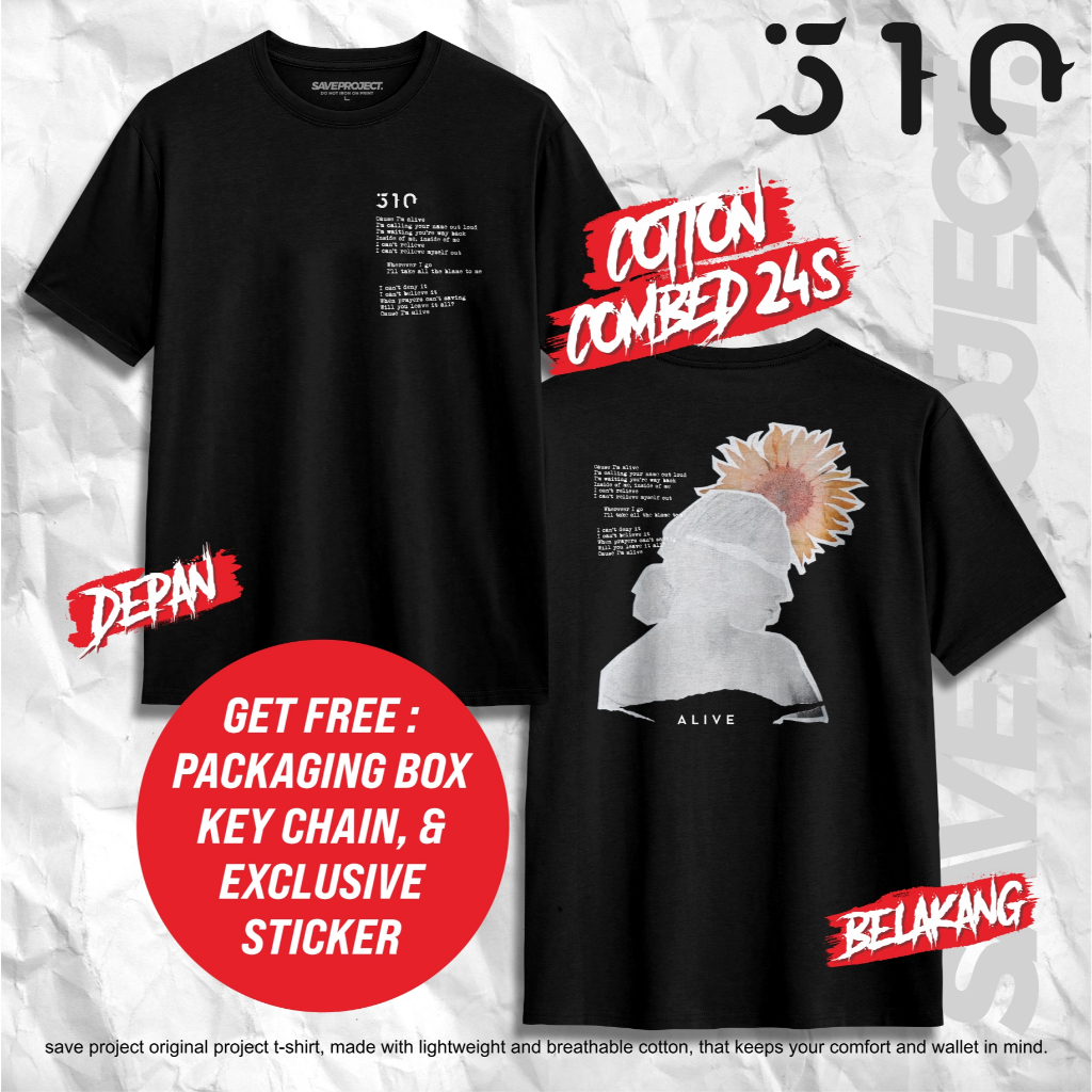 SAVE. Project | Kaos Band 510 "ALIVE V3" | 510 Merch | Kaos 510 | Kaos Metal | Kaos Distro Kaos Pria