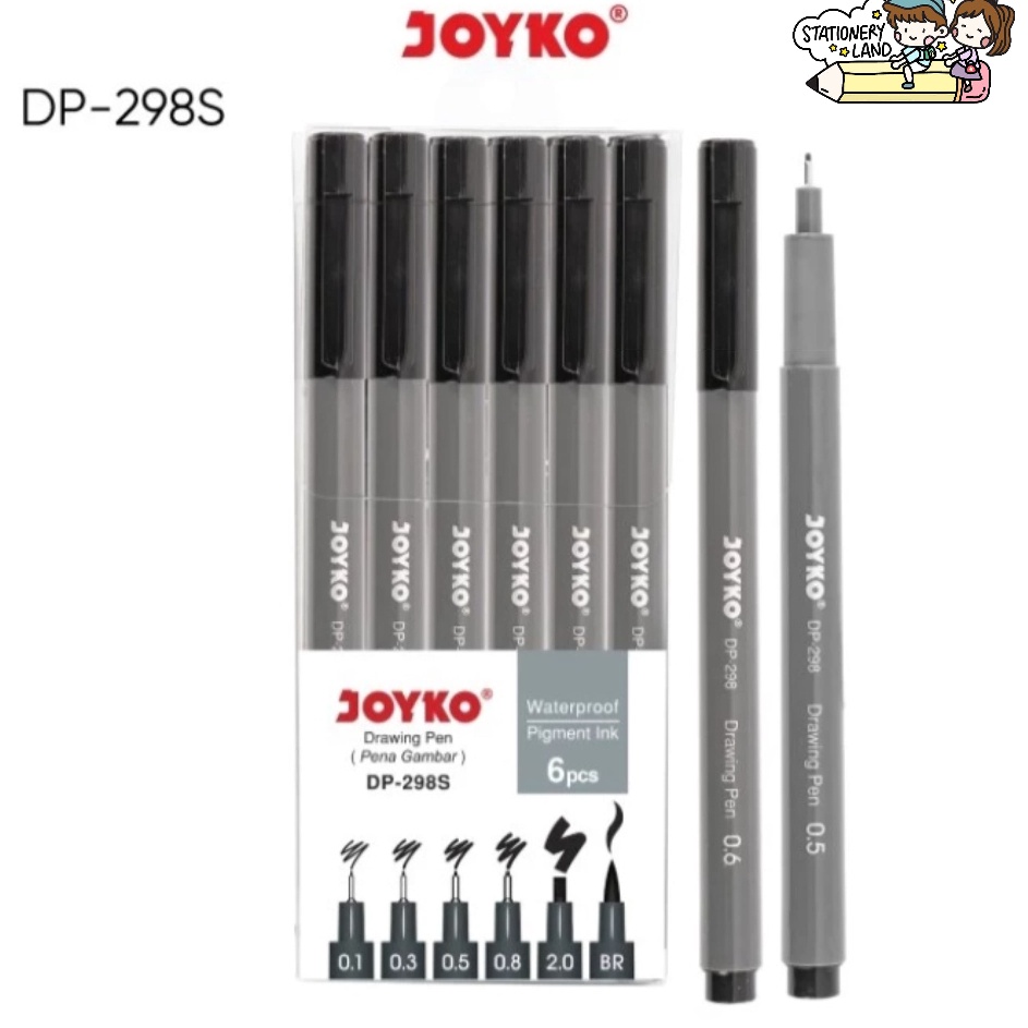 

Pasti Populer 1 SET 6 PCS SPIDOL DRAWING PEN Pena Gambar Set Joyko DP298S DP 298S Waterproof