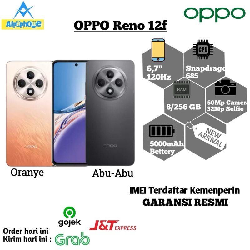Oppo Reno 12F 4G 8/256 GB Garansi Resmi Oppo Indonesia | Handphone Oppo Reno 12F Terbaru Ram 8/256 G