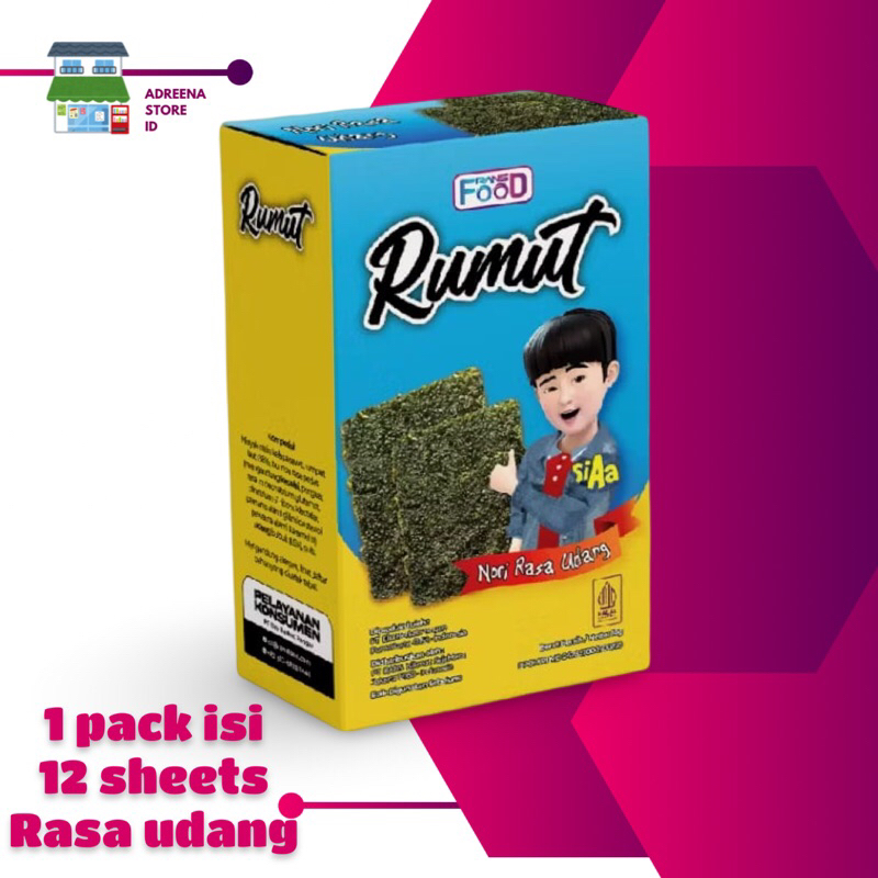 

RUMUT RANS KEMASAN 10 g 1 BOX ISI 12 PACK NORI RUMPUT LAUT RASA BALADO UDANG AYAM BAWANG