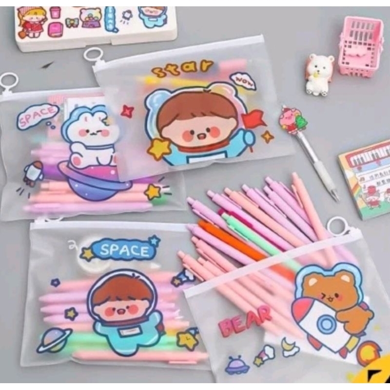 

ACCESORISE Tempat Pensil / Tas Pounch Kosmetik Transparan Pencil Motif Karakter Impor BISA COD