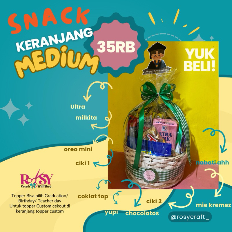 

SNACK ULANG TAHUN/SNACK KERANJANG MEDIUM/HAMPERS/PARCEL/GOODIEBAG