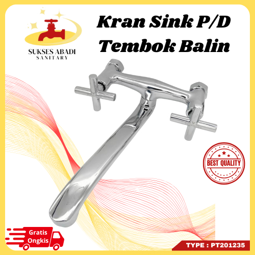 Kran Sink Tembok Baling Panas Dingin Kuningan Warna Chrome Premium / Kran Panas Dingin