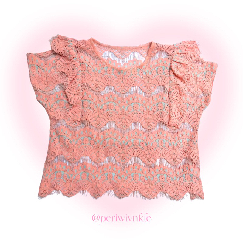 ⋆˚࿔ preloved by periwivnkle 𝜗𝜚˚⋆ kebaya modern o-neck pink salmon