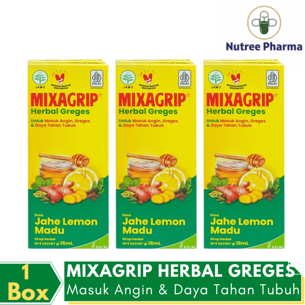 

Mixagrip Herbal Greges Sachet Rasa Jahe Lemon Madu Isi 6 sachet 15 ml