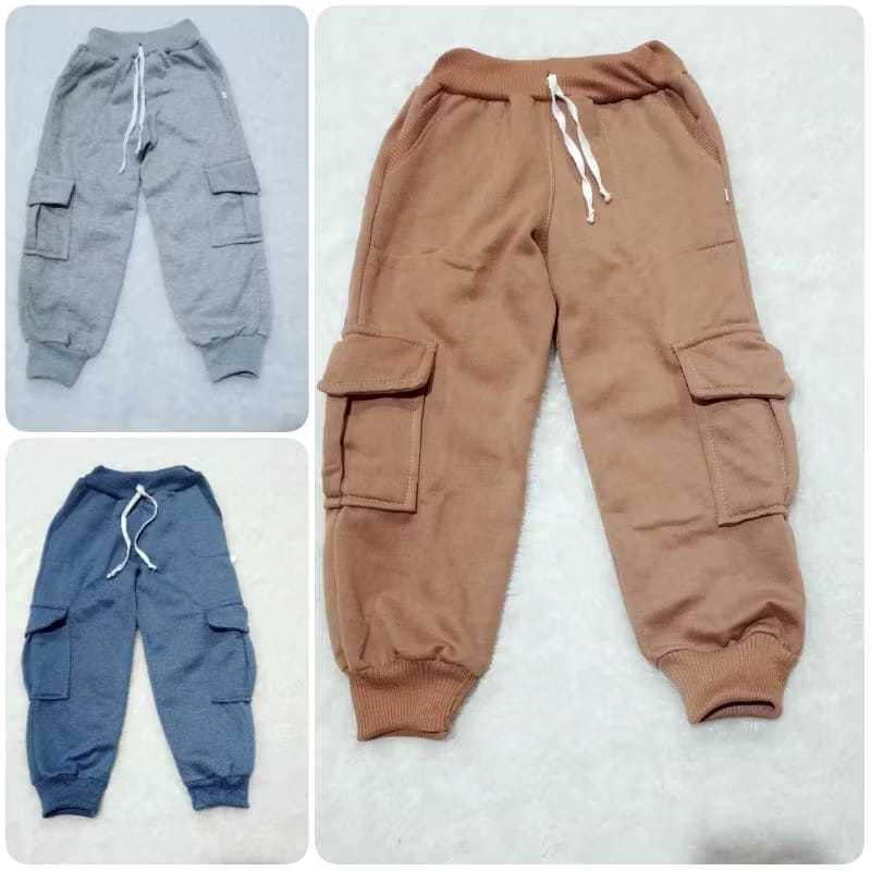 Celana Jogger cargo anak polos bawahan casual bahan fleece tebal baju anak kekinian fashion anak cew