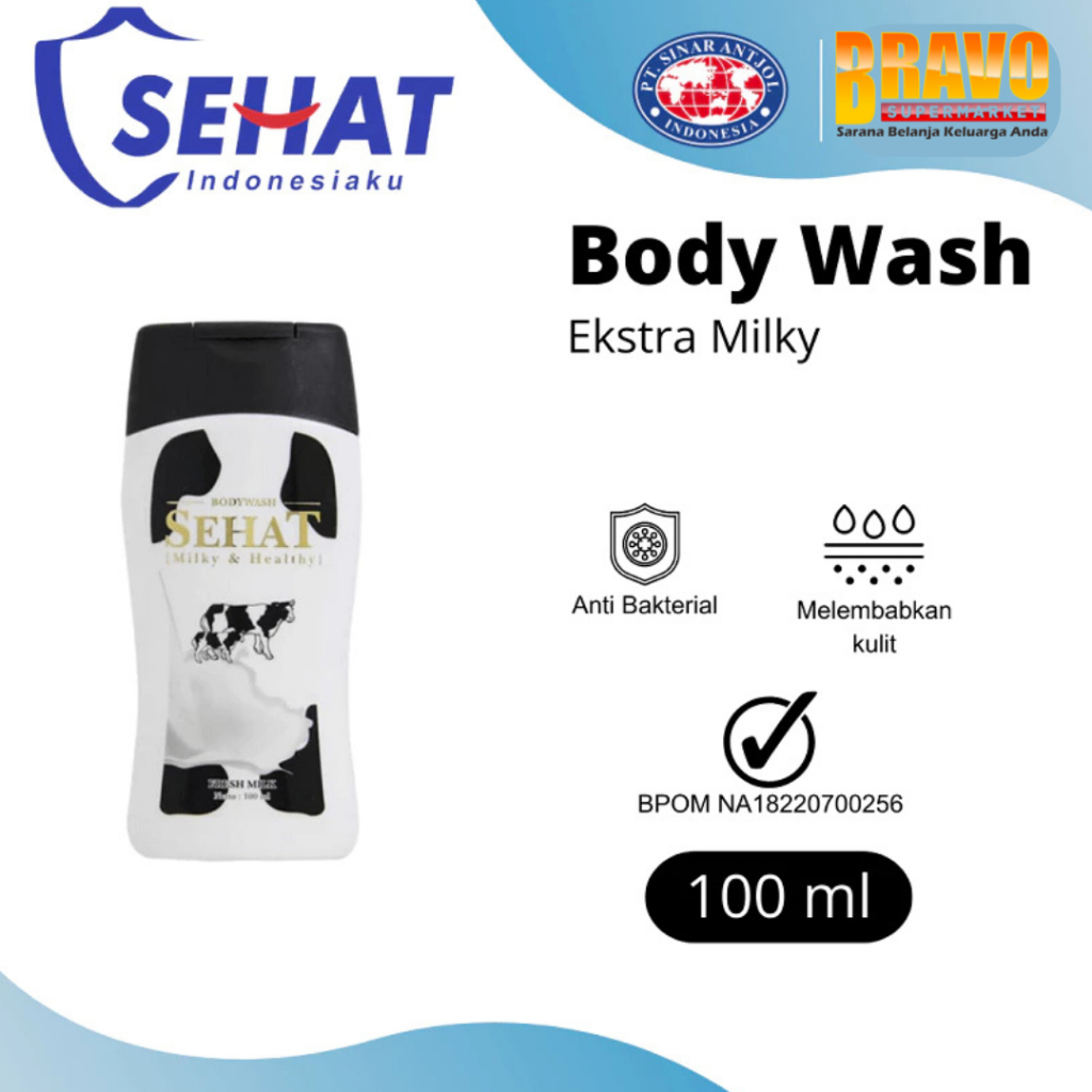 Bravo Bojonegoro - Sehat Bodywash Sabun Cair 100ml Fresh Milk Botol Hitam