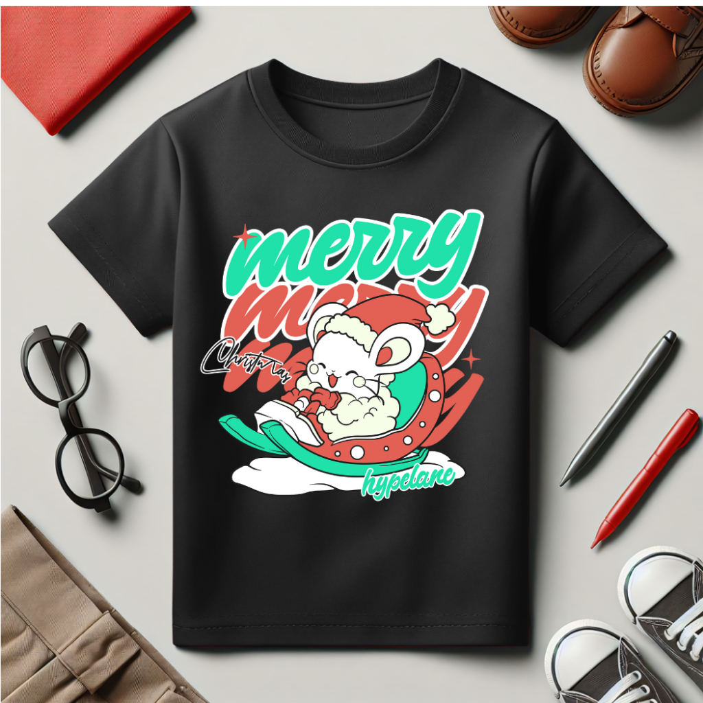 Baju Kaos Natal Christmas Anak Laki Laki dan Perempuan Karakter Tikus Santa Lucu Umur 1 - 10 Tahun