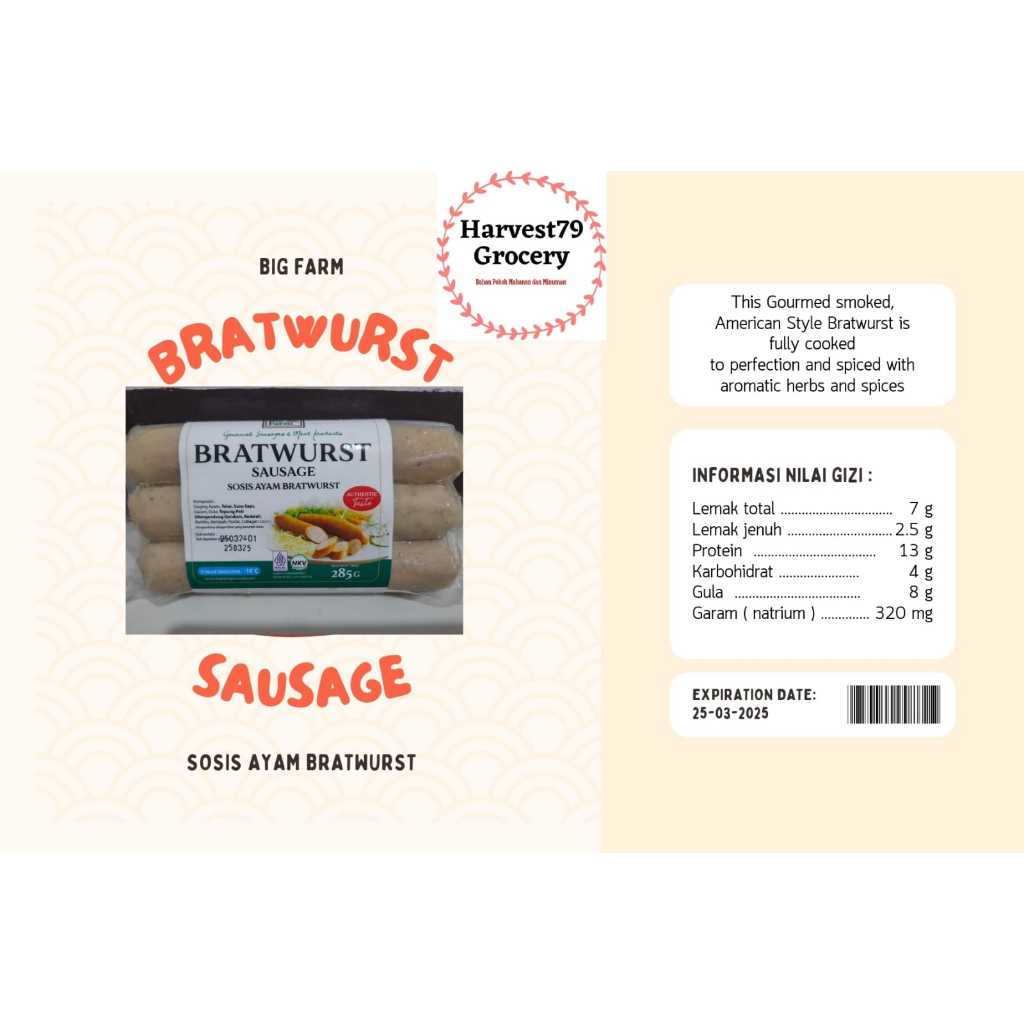 

BRATWURST SAUSAGE / SOSIS AYAM BRATWURST 285gr