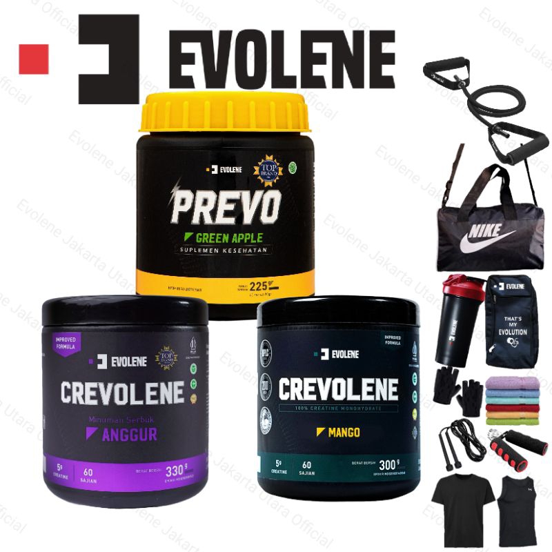 EVOLENE Crevolene Creatine Evolen | isi 330gr 60 serving | BPOM & HALAL | PREVO PRE WORKOUT isi 45sc