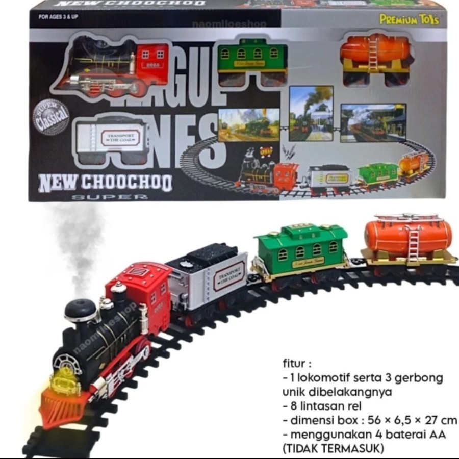 Mainan anak laki cowok kereta keretaan kereta api satu set kereta uap