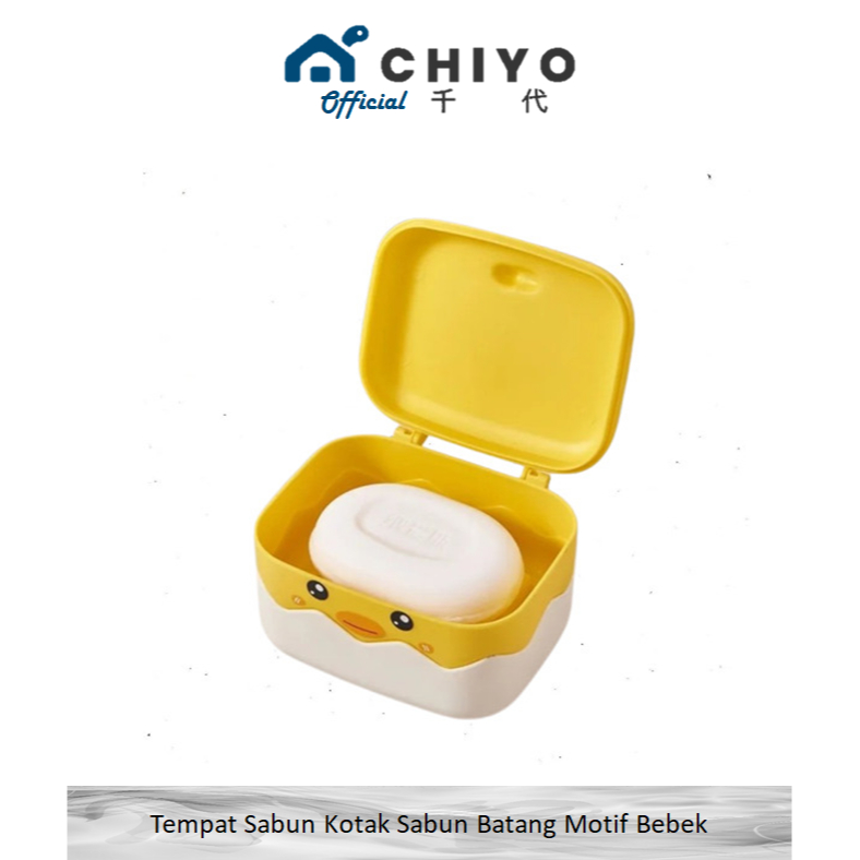 CHIYO Living - Tempat Sabun Kotak Sabun Batang Motif Bebek Penutup Anti Tumpah
