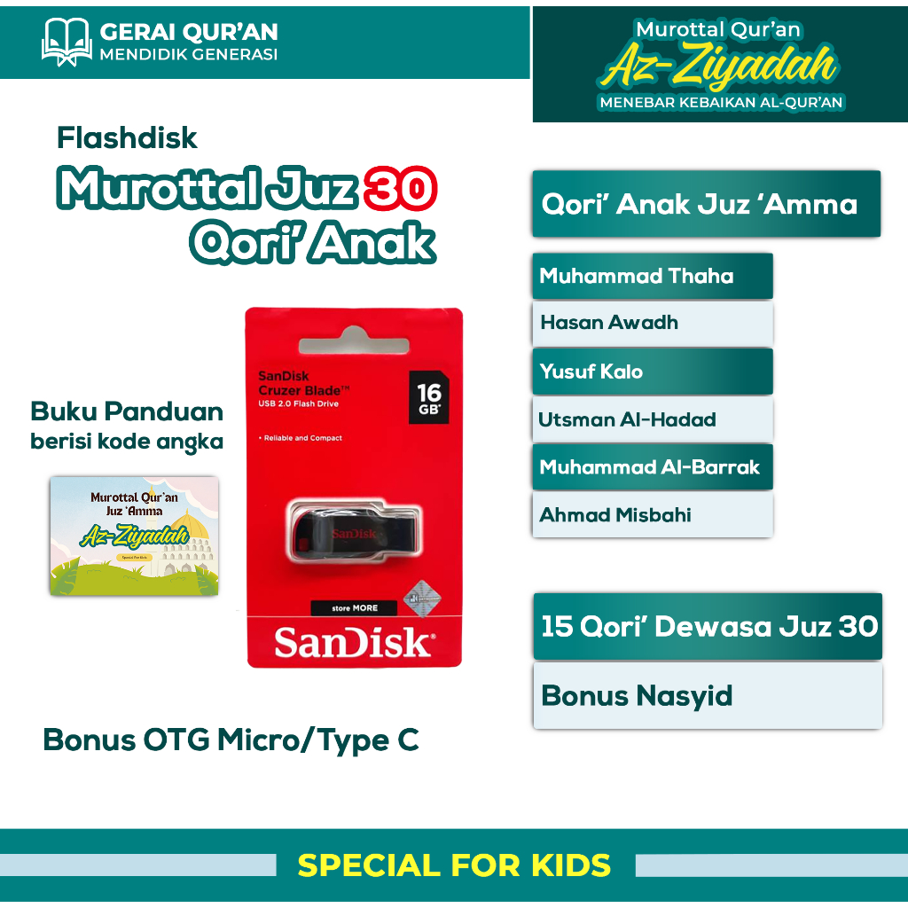 Flashdisk MP3 USB Murottal Murattal Murotal MP3 Juz 30 Juz Amma untuk Hafalan Anak Tape Mobil Set To